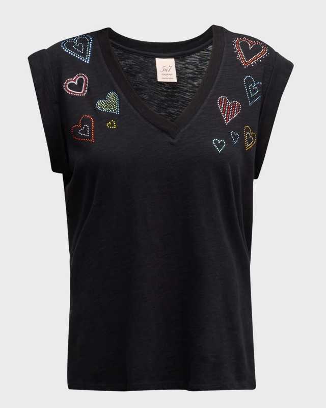 Bella Rhinestone Heart V-Neck Tee